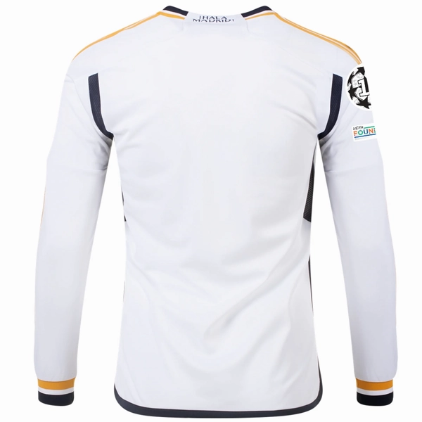 adidas Real Madrid Long Sleeve Home Jersey w/ Champions League   Club World Cup Patches 23/24 (White) Ultra lightweight Laser Cut Edge Finishing