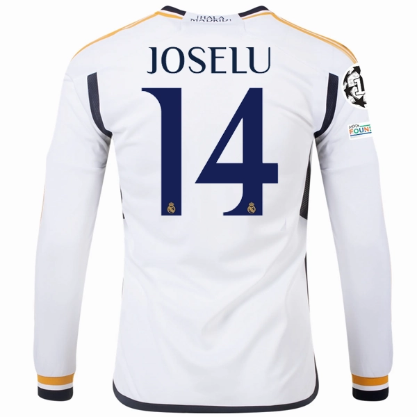 adidas Real Madrid Long Sleeve Joselu Home Jersey w/ Champions League   Club World Cup Patches 23/24 (White) Run Ready