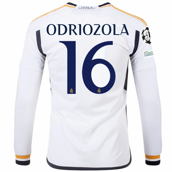 adidas Real Madrid Long Sleeve Ordiozola Home Jersey w/ Champions League   Club World Cup Patches 23/24 (White) Weightless Layering Material