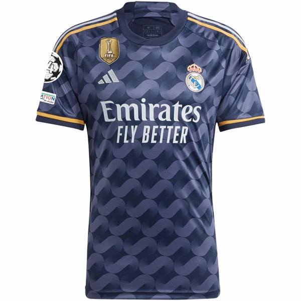 adidas Real Madrid Lucas Vasquez Away Jersey w/ Champions League   Club World Cup Patch 23/24 (Legend Ink/Preloved Yellow) Crisp Details