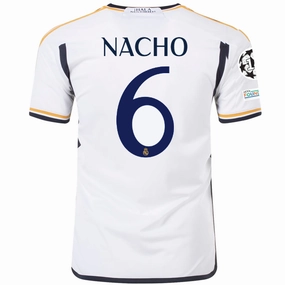 adidas Real Madrid Nacho Home Jersey w/ Champions League   Club World Cup Patches 23/24 (White) Active Comfort
