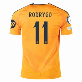 Flexible Knit Construction adidas Real Madrid Rodrygo Away Jersey w/ Champions League Patches 24/25 (Crew Orange)