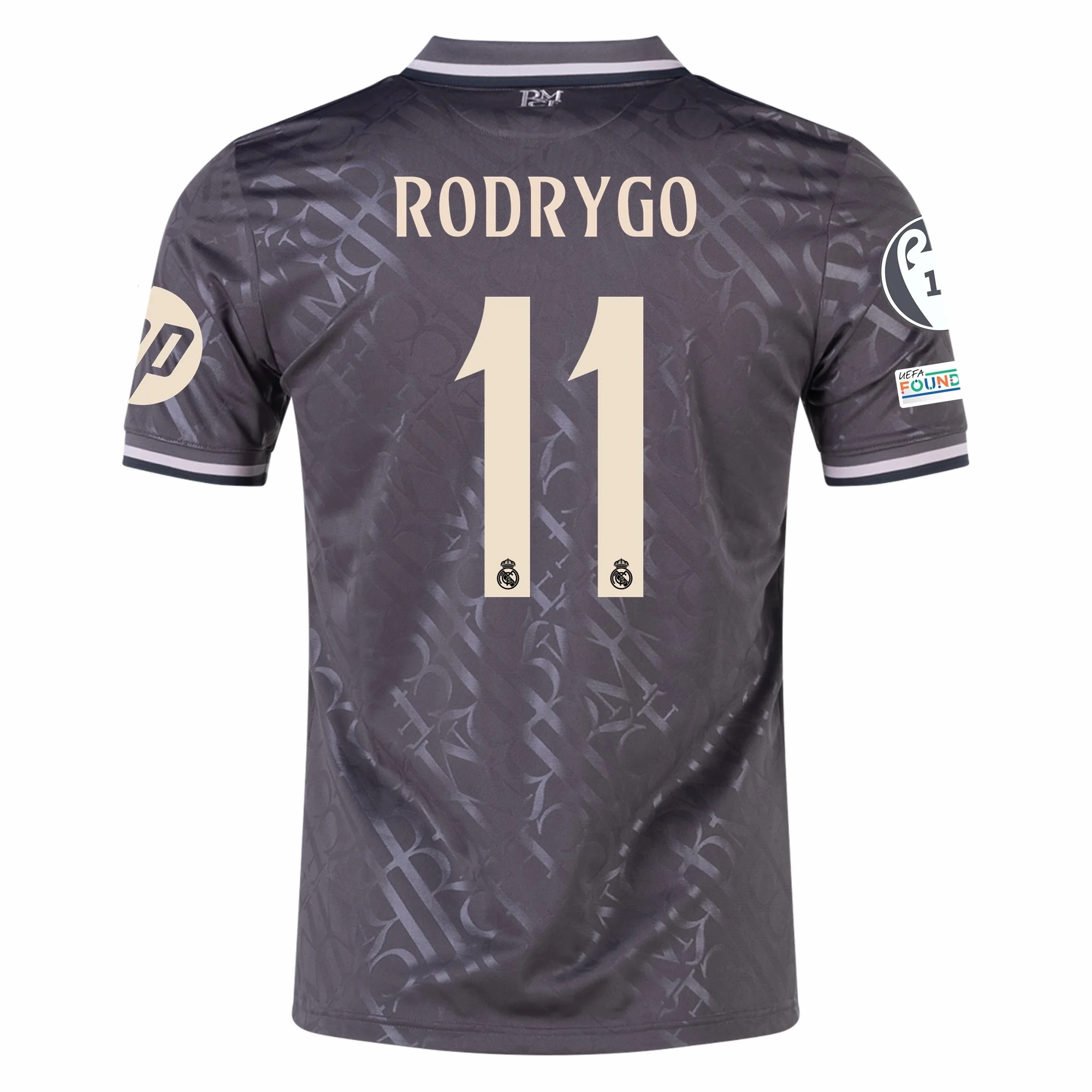 adidas Real Madrid Rodrygo Third Jersey w/ Champions League Patches   HP Sponsor 24/25 (Charcoal) Elasticized Cuffs