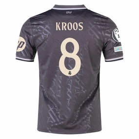 adidas Real Madrid Toni Kroos Third Jersey w/ Champions League Patches   HP Sponsor 24/25 (Charcoal) Moisture Wicking Design