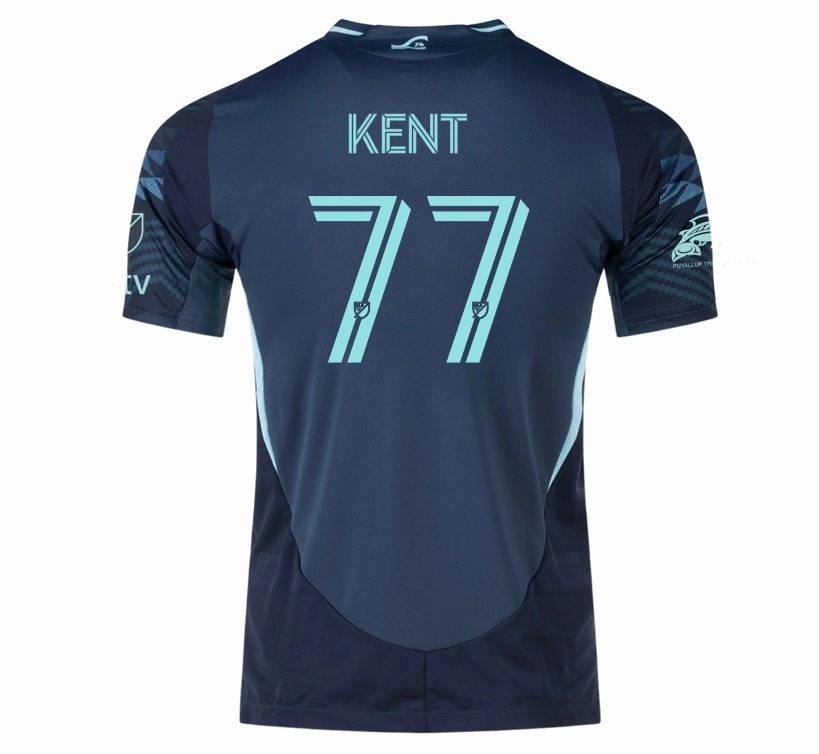 Flexible Collar Design adidas Ryan Kent Seattle Sounders Authentic Away Jersey 25/26 w/ MLS Patches & Sponsor (Aura Ink)
