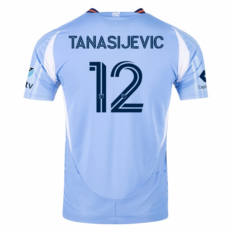adidas Strahinja Tanasijevi? New York City FC Authentic Home Jersey 25/26 w/ MLS Patches (Bahia Light Blue) Moisture Wicking Technology Training Flex