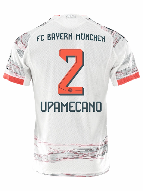 adidas Upamecano Authentic Away Jersey 25/26 w/ Sponsor   Meister Bundesliga Patch (White/Red) Fade Resistant Finish