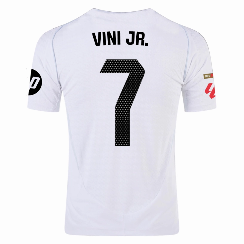 adidas Vini Jr. Real Madrid Authentic Home Jersey w/ La Liga Patches 24/25 (White/Black) Adjustable Hem