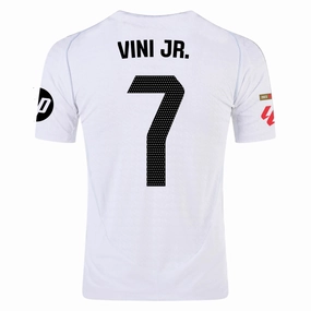 adidas Vini Jr. Real Madrid Authentic Home Jersey w/ La Liga Patches 24/25 (White/Black) Adjustable Hem