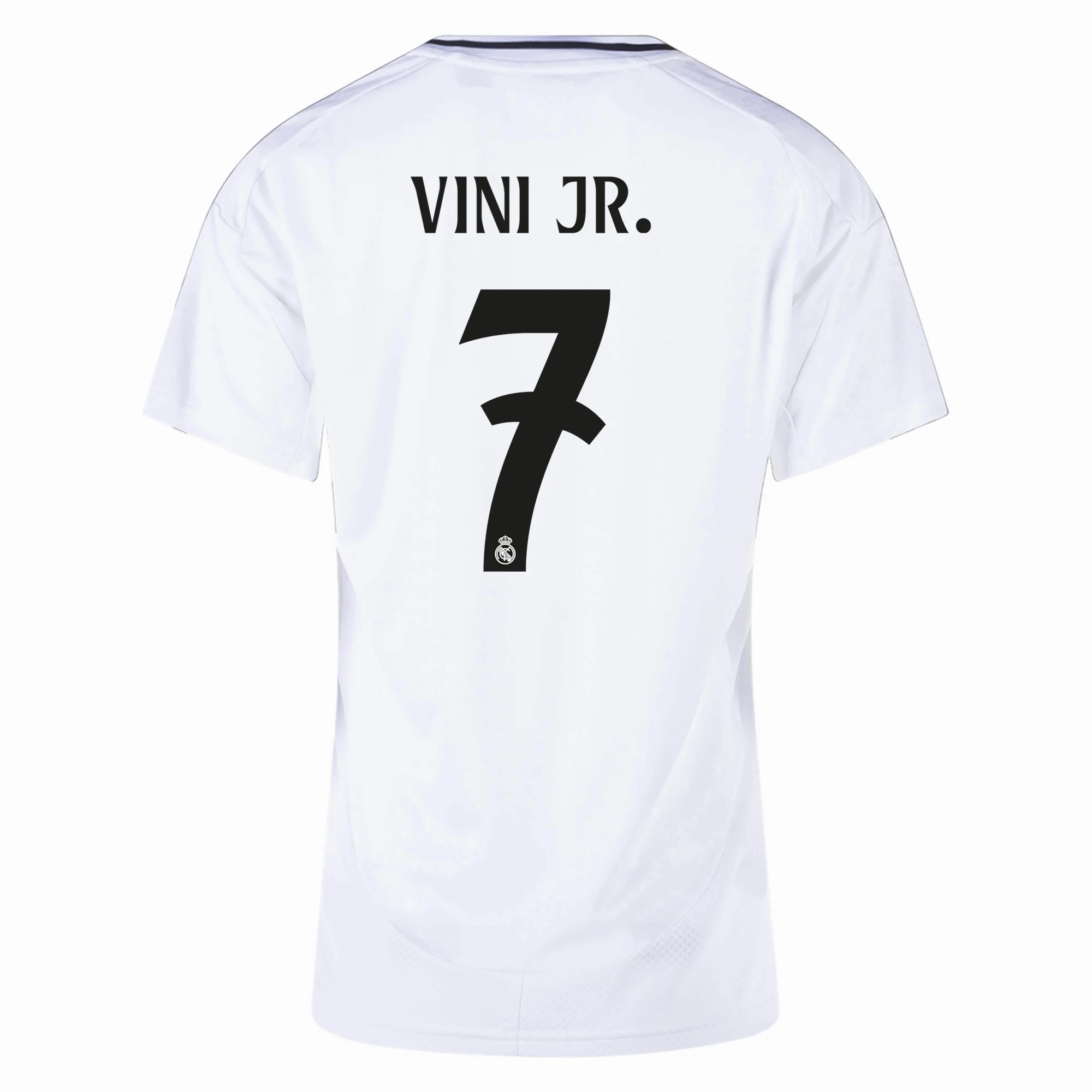 adidas Womens Real Madrid Vini Jr. Home Jersey 24/25 (White/Black) Seamless Side Panels Abrasion Defensive Layer