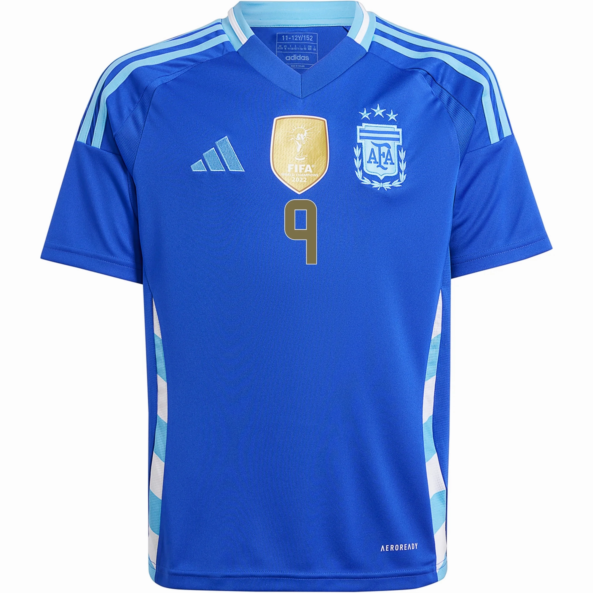 adidas Youth Argentina Julian Alvarez Away Jersey 24/25 (Lucid Blue/Blue Burst) Casual Motion Ribbed Hem Detail