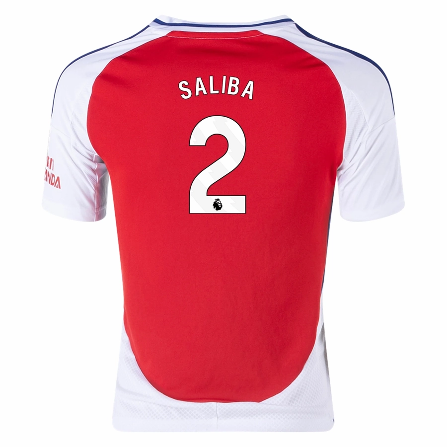 adidas Youth Arsenal William Saliba Home Jersey 24/25 (Better Scarlet/White) Antimicrobial Treatment Classic Fit