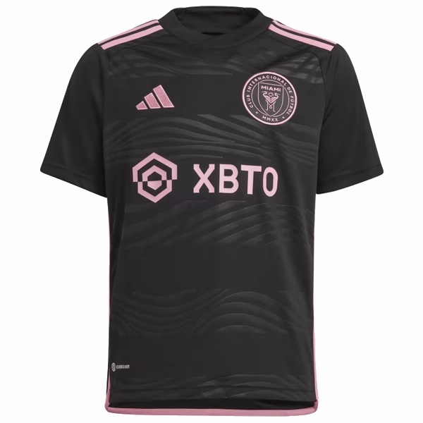 Layered Panel Design adidas Youth Inter Miami Lionel Messi Away Jersey 23/24 (Black/Pink)
