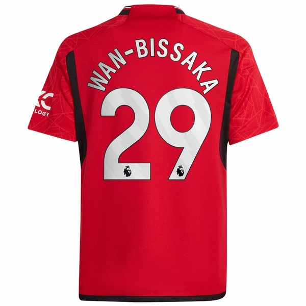 adidas Youth Manchester United Aaron Wan-Bissaka Home Jersey 23/24 (Team College Red) Reinforced Seams