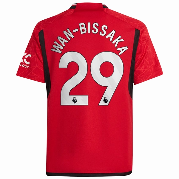 adidas Youth Manchester United Aaron Wan-Bissaka Home Jersey 23/24 (Team College Red) Wrinkle Resistant Material Antibacterial Fiber Blend