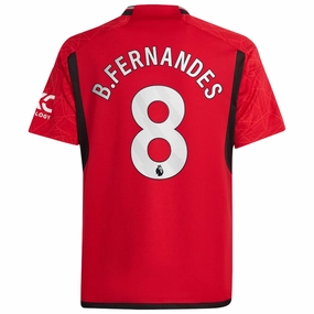 adidas Youth Manchester United Bruno Fernandes Home Jersey 23/24 (Team College Red) Dynamic Air High Collar Design