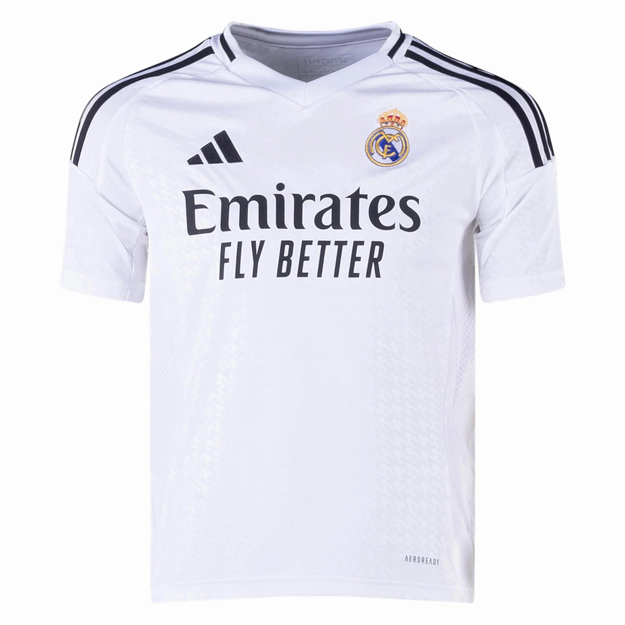 adidas Youth Real Madrid Home Jersey 24/25 (White) Multiaxial Compression Zones Flexible Neck Opening