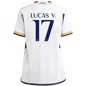 adidas Youth Real Madrid Lucas Vazquez Home Jersey 23/24 (White) Zero Slip Inner Layer Stretch Trim