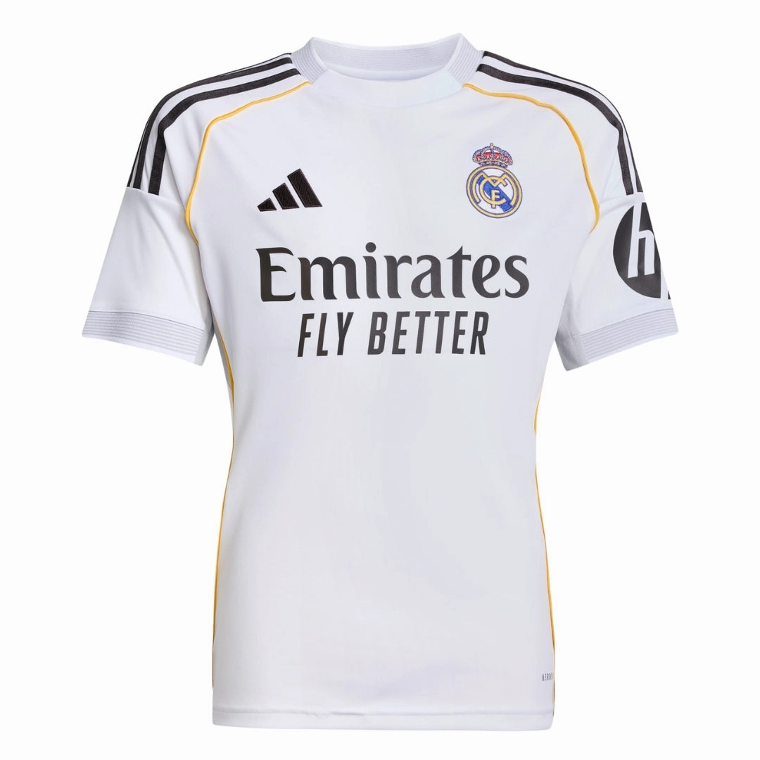 adidas Youth Real Madrid Vini Jr. Home Jersey 25/26 (White) Quick Adapt Fibers Sweat Control