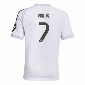 adidas Youth Real Madrid Vini Jr. Home Jersey 25/26 (White) Directional Vent Patterns tech fabric