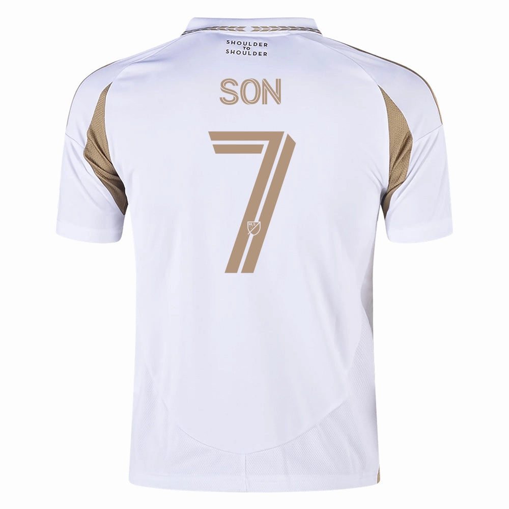 adidas Youth Son Heung-min LAFC Away Jersey 25/26 (White/Gold) Contoured Silicone Grippers