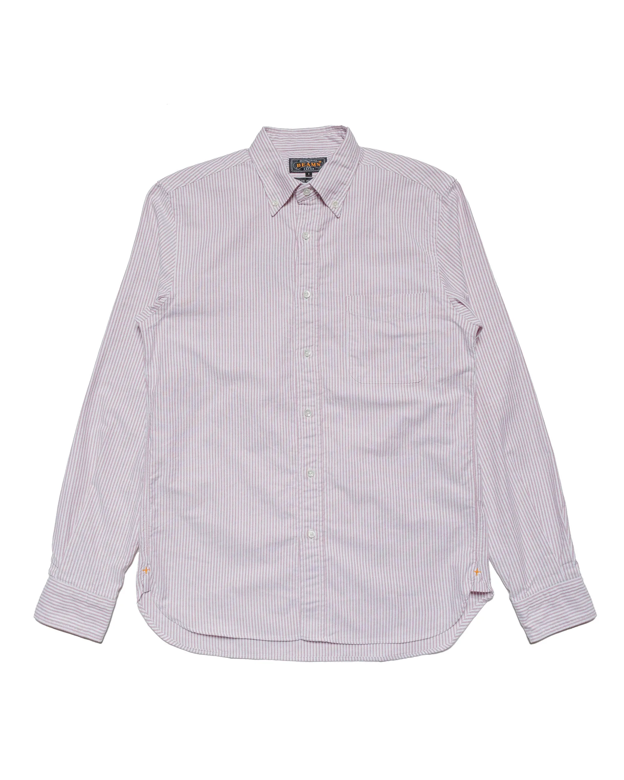 Beams Plus B.D. Oxford Candy Stripe Wine Winter Comfort Embroidered Detail