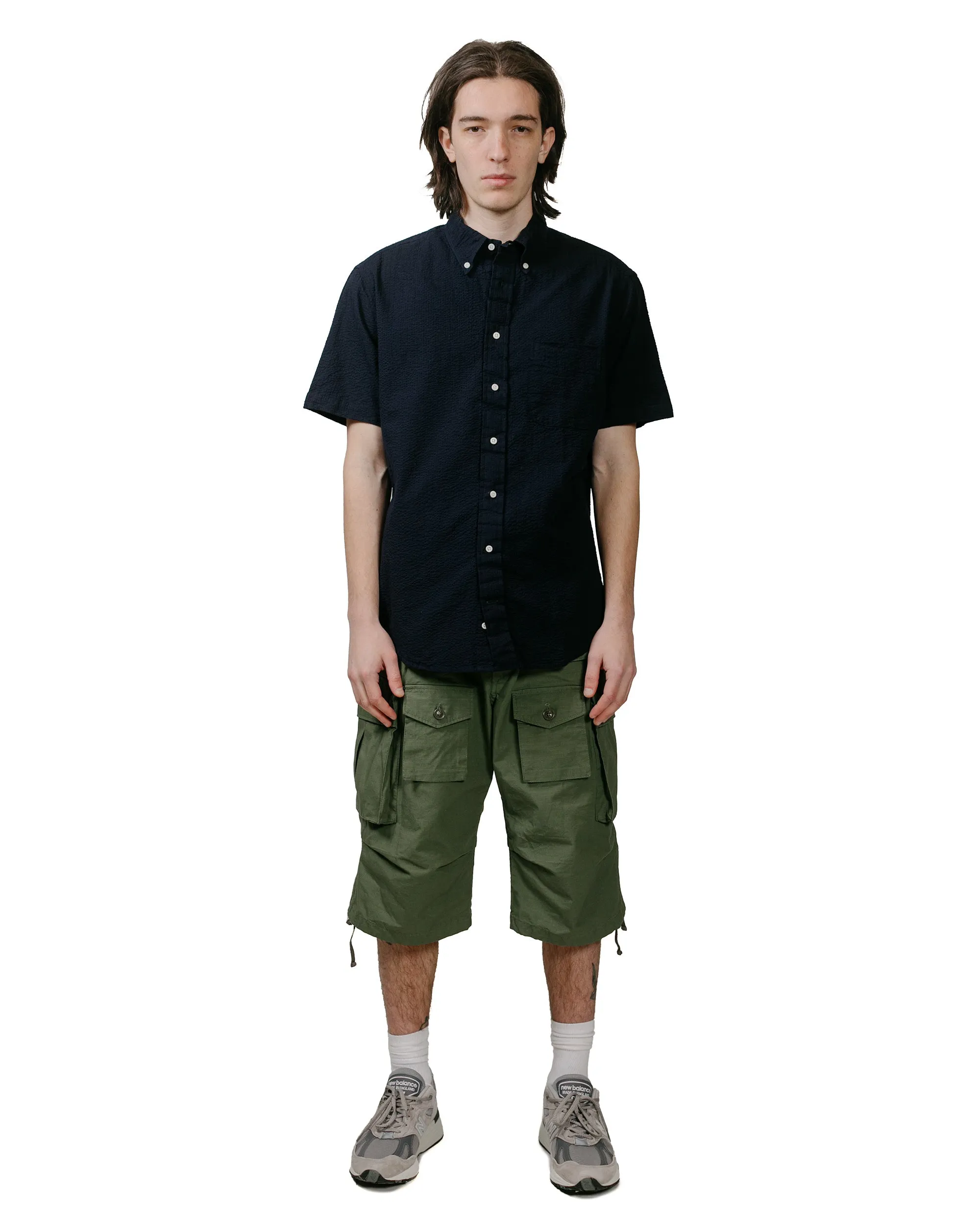 Gitman Vintage Bros. Navy Overdye Seersucker Short Sleeve Shirt High Density Weave