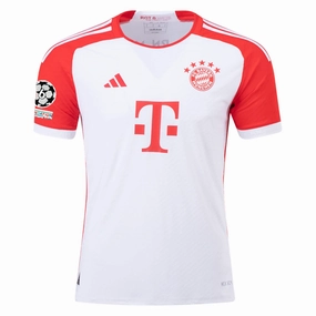 adidas Bayern Munich Authentic Home Jersey w/ Champions League Patches 23/24 (White/Red) Relaxed Fit No Boundaries