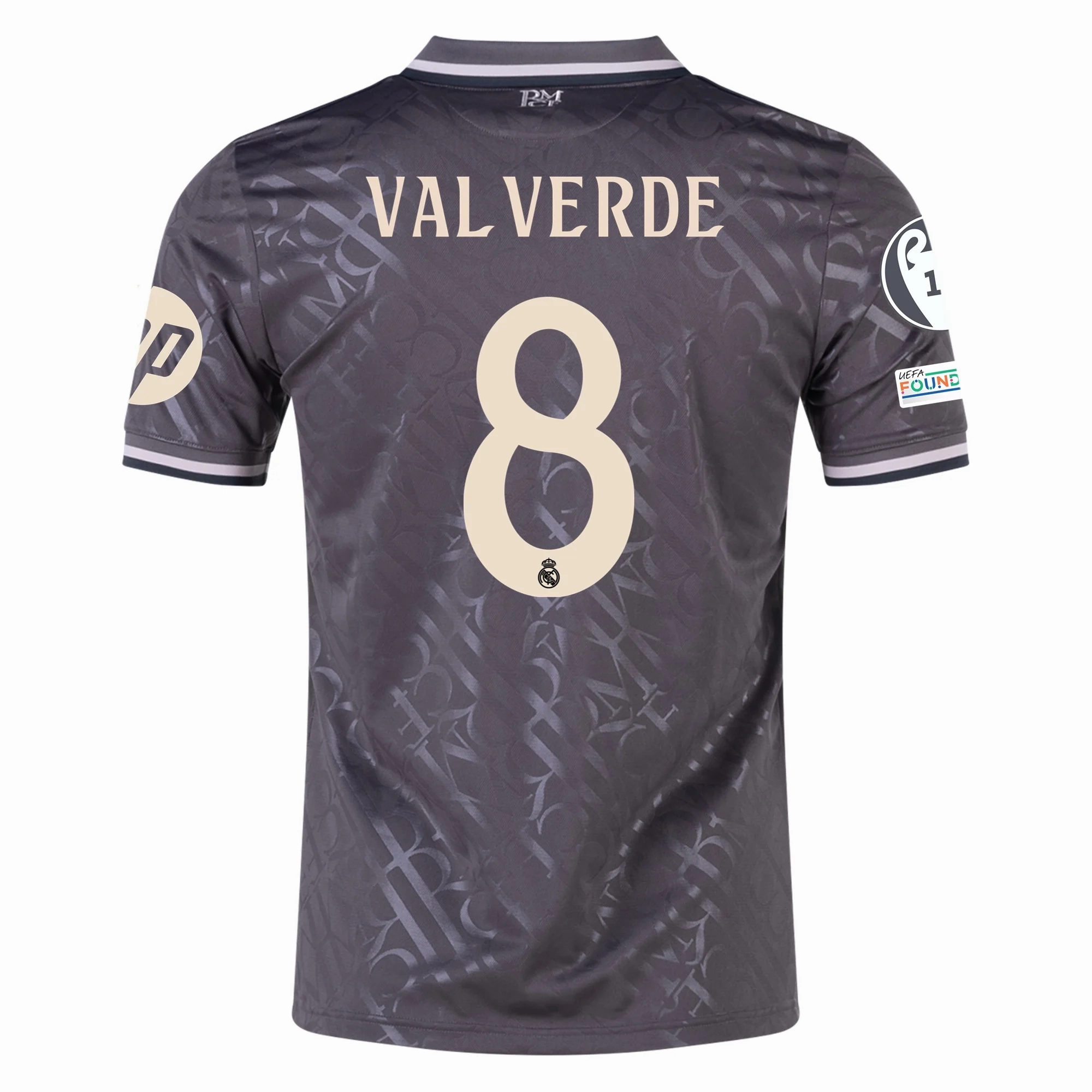 Reinforced Stress Point Stitching adidas Real Madrid Federico Valverde Third Jersey w/ Champions League Patches   HP Sponsor 24/25 (Charcoal)