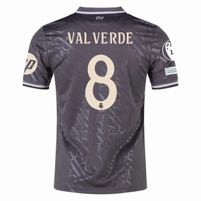 Ergonomic Cut Functional Gear adidas Real Madrid Federico Valverde Third Jersey w/ Champions League Patches   HP Sponsor 24/25 (Charcoal)