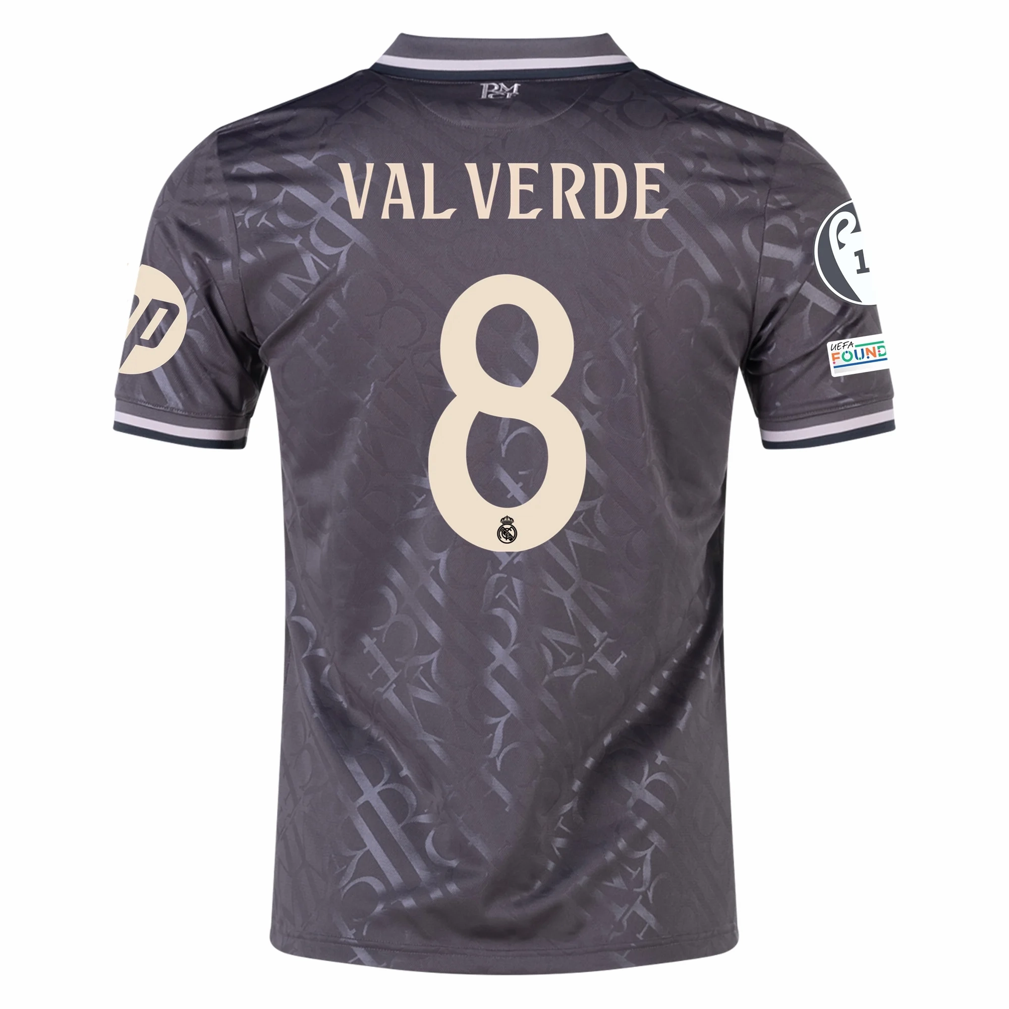 Ergonomic Cut Functional Gear adidas Real Madrid Federico Valverde Third Jersey w/ Champions League Patches   HP Sponsor 24/25 (Charcoal)