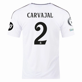 adidas Real Madrid Dani Carvajal Home Jersey 24/25 w/ Champions League Patches (White/Black) Workout Fit