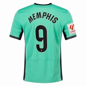 Reinforced Shoulder Structure Nike Atletico Madrid Memphis Depay Third Jersey w/ La Liga Patch 23/24 (Spring Green/Black)