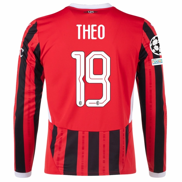 Anti Snag Surface Puma AC Milan Theo Hern??ndez Home Long Sleeve Jersey w/ Champions League Patches 24/25 (Red/Black)