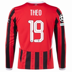 Anti Snag Surface Puma AC Milan Theo Hern??ndez Home Long Sleeve Jersey w/ Champions League Patches 24/25 (Red/Black)