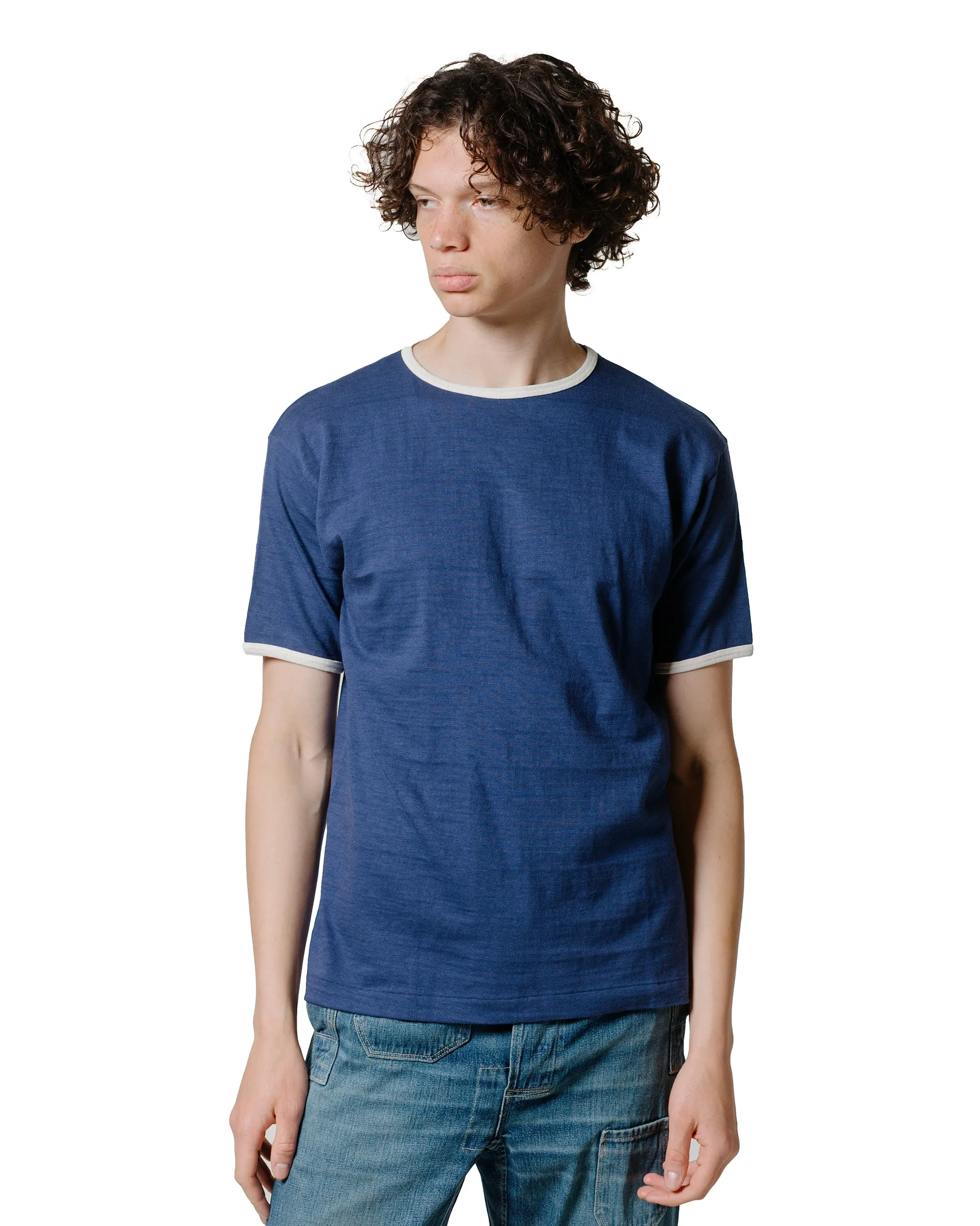 WrinkleResistant Texture Durable Knit Structure Warehouse Lot. 4059 Ringer T Plain Navy/Cream