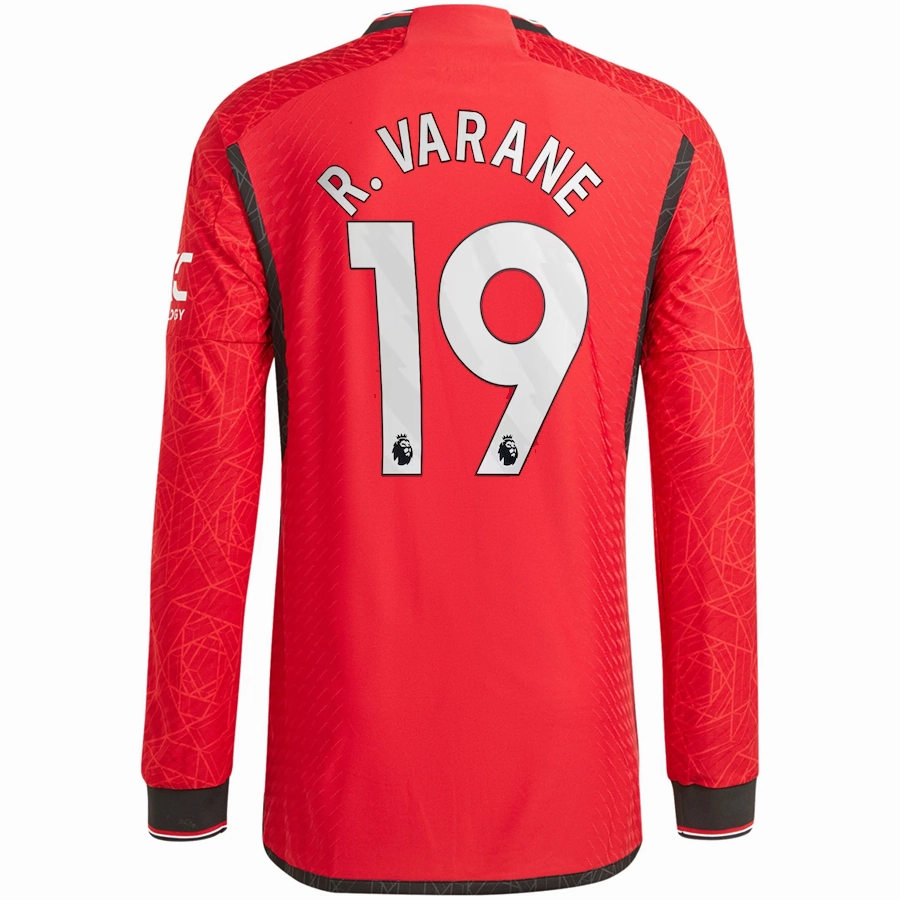 Energy Comfort Stretch Material adidas Manchester United Authentic Raphael Varane Long Sleeve Home Jersey w/ EPL   No Room For Racism Patches 23/24 (Team College Red)