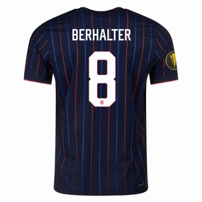 Agility Wear Nike Sebastian Berhalter United States Away Match Authentic Jersey 25/26 w/ Gold Cup 2025 Patch (Obsidian/Challenge Red)