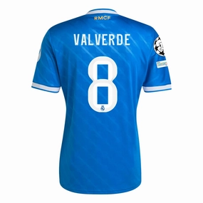 Air Flow Tech UV protection coating adidas Valverde Men's Real Madrid Third Jersey 25/26 w/ Champions League Patches (Blue/White)