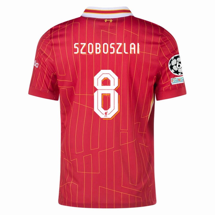 Fitted Layer Quick Release Zipper Features Nike Liverpool Dominik Szoboszlai Home Jersey w/ Champions League Patches 24/25 (Gym Red/Chrome Yellow)
