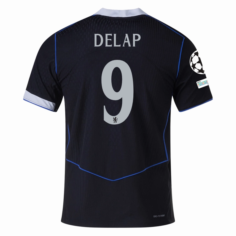 Rush Hour Nike Delap Chelsea T90 Authentic Third Jersey w/ Champions League & World Champions Patch 25/26 (Black/Silver)