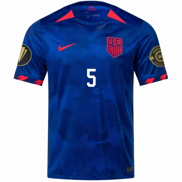 Nike Mens United States Antonee Robinson Away Jersey w/ Gold Cup Patches 23/24 (Hyper Royal/Loyal Blue) Breathable Back Vents