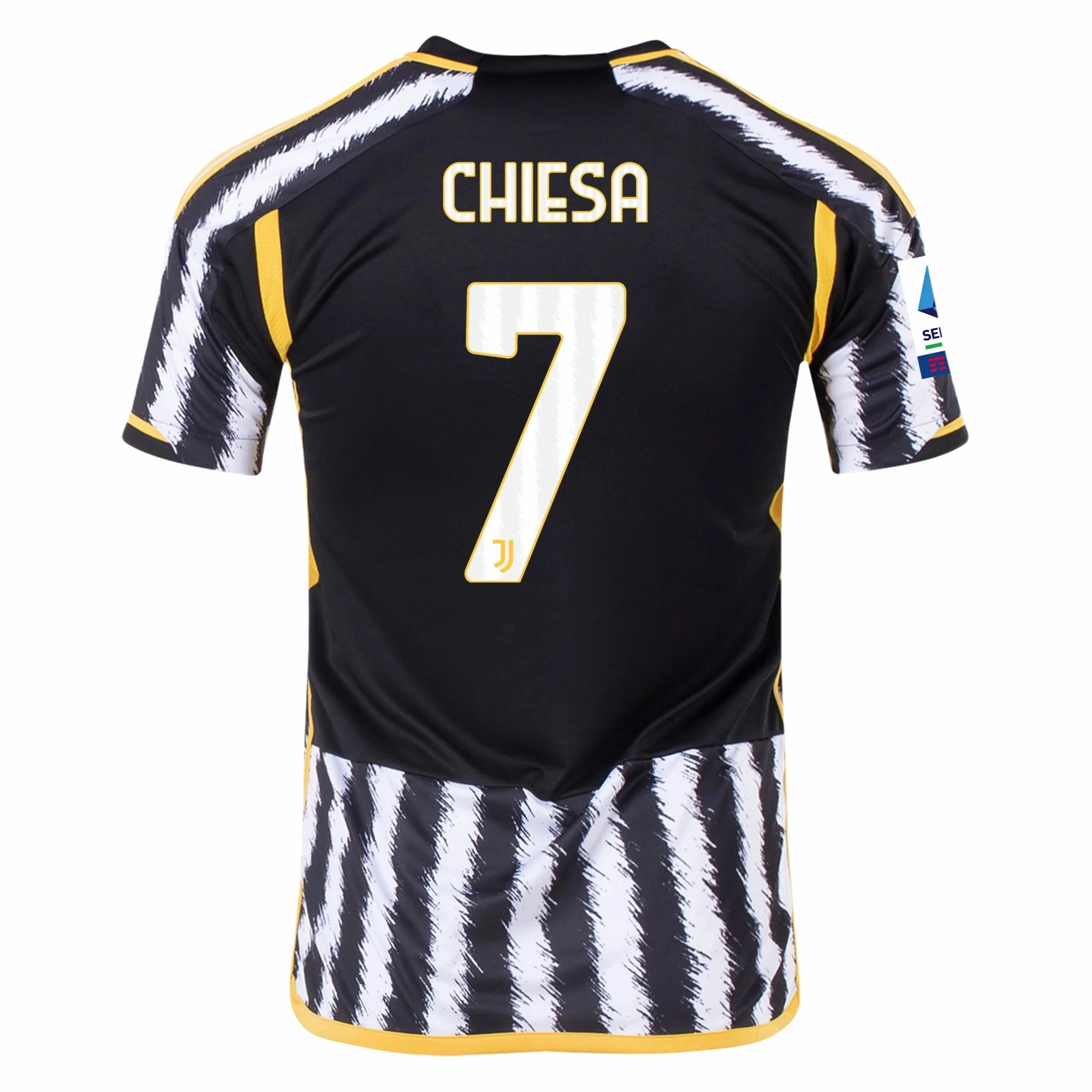 adidas Chiesa Juventus Home Jersey w/ Serie A Patch 23/24 (Black/White) Slim Profile Eco Friendly Recycled Polyester