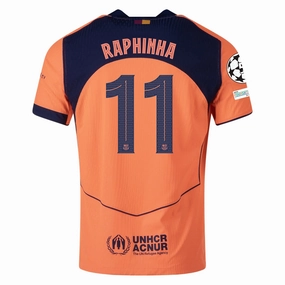 Nike Raphinha FC Barcelona Third T90 Authentic Jersey 25/26 w/ Champions League Patches (Mango/Navy) Move Easy