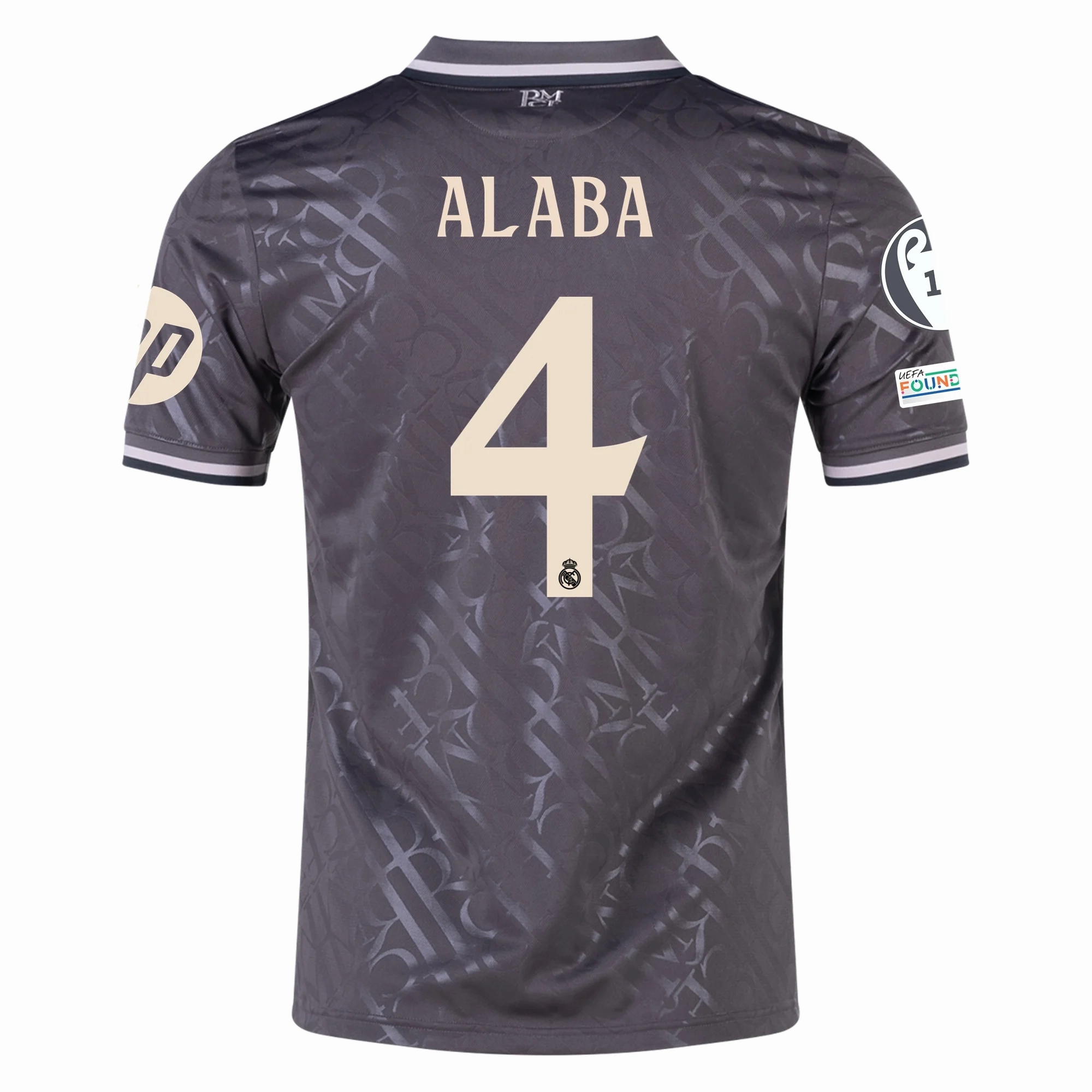 adidas Real Madrid David Alaba Third Jersey w/ Champions League Patches   HP Sponsor 24/25 (Charcoal) Performance Optimized Weave