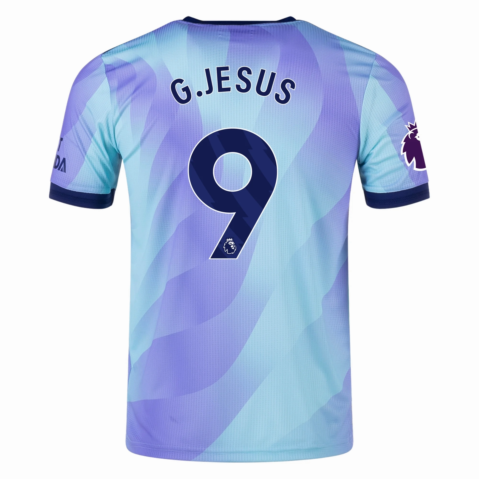 adidas Arsenal Authentic Gabriel Jesus Third Jersey w/ EPL Patch 24/25 (Clear Aqua/Light Flash Purple) Quick Dry Material