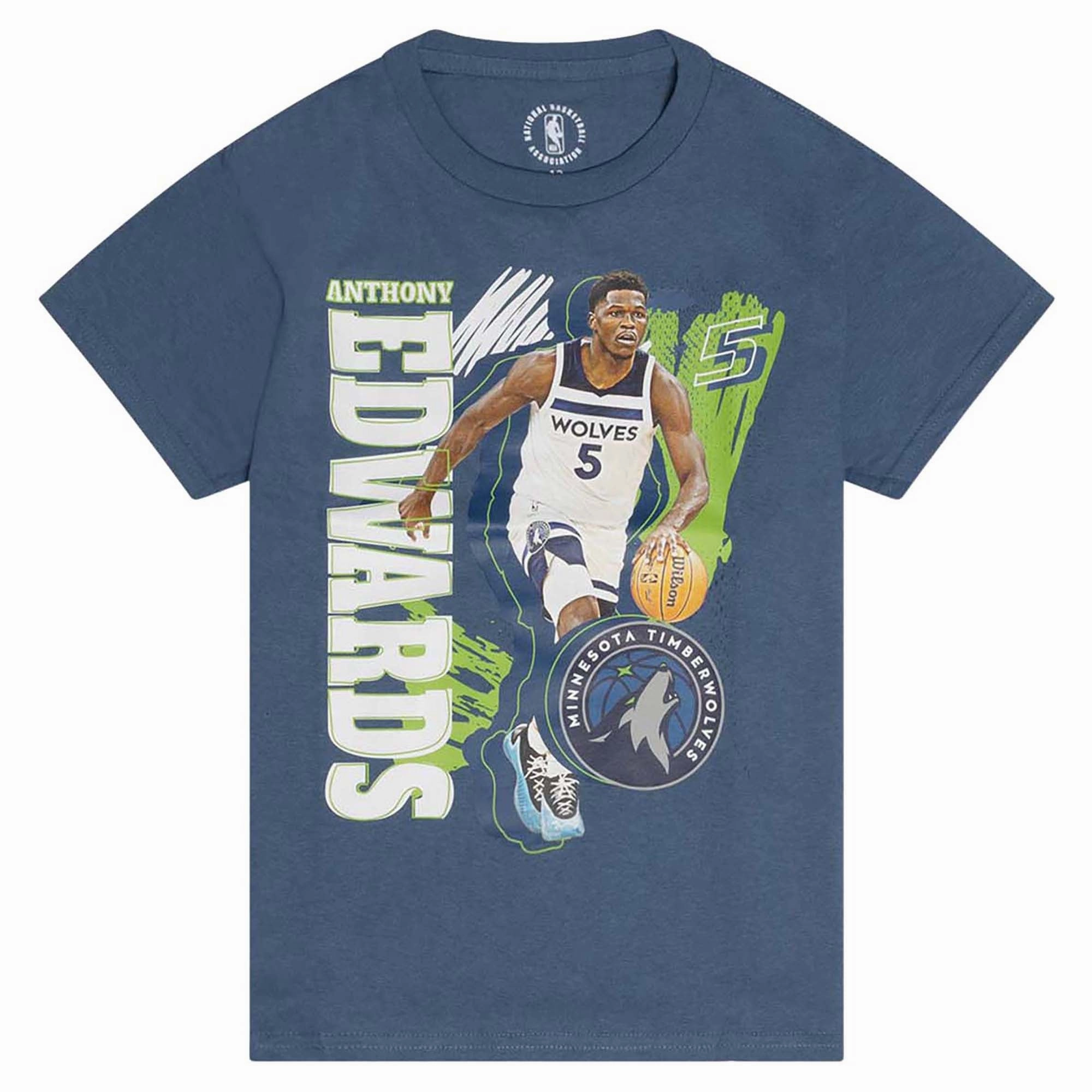Interlock Knit Structure Variable Density Knit Junior's NBA Minnesota Timberwolves Anthony Edwards Powell Vintage Tee
