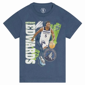 Interlock Knit Structure Variable Density Knit Junior's NBA Minnesota Timberwolves Anthony Edwards Powell Vintage Tee