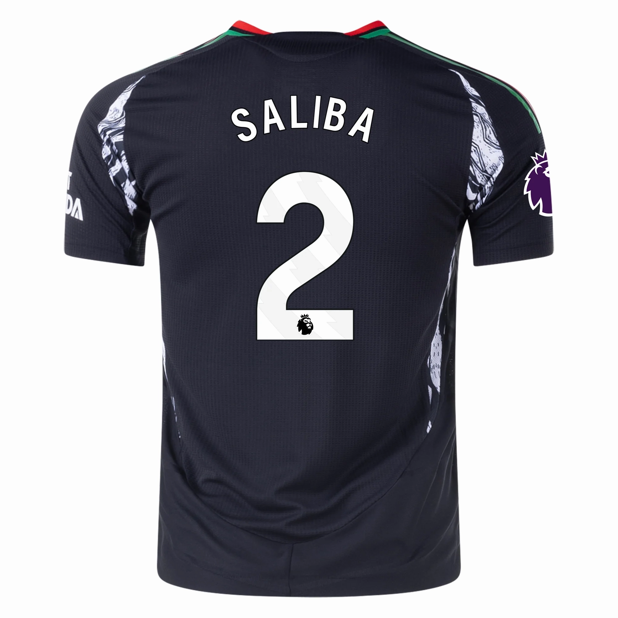 adidas Arsenal Authentic William Saliba Away Jersey w/ EPL Patch 24/25 (Black) Non Slip Hem
