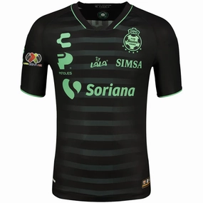 Neutral Look Slim Fit Design Charly Santos Laguna Away Jersey w/ Liga MX Patch 23/24 (Black/Green)